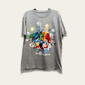 Disneyland Walt Disney 2014 Graphic T-Shirt Mickey Goofy Gray Men's L Magic